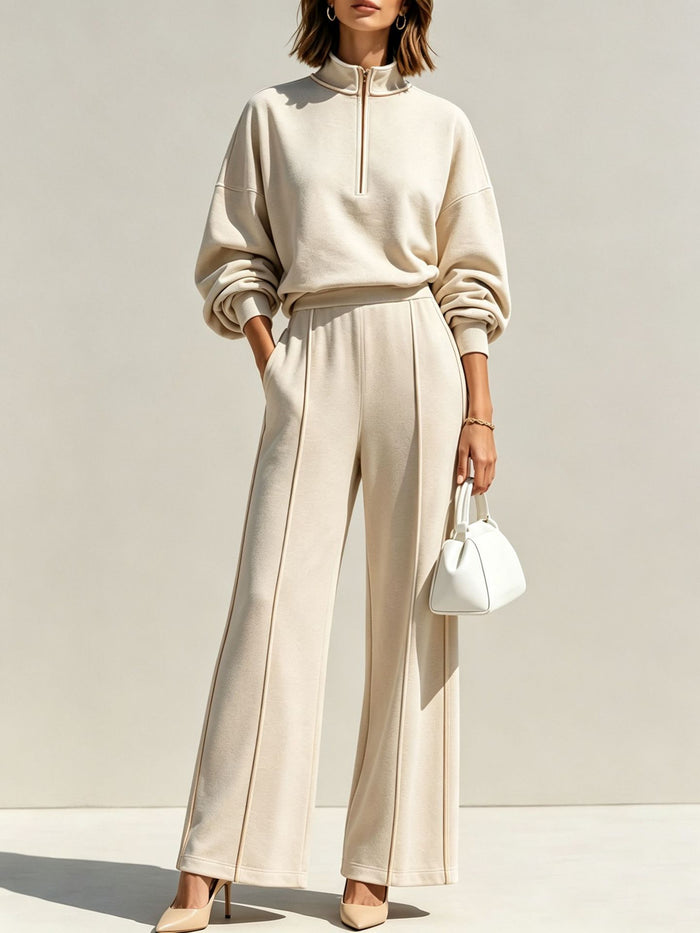 Women's Half-Zip Hoodie Wide-Leg Pants Set