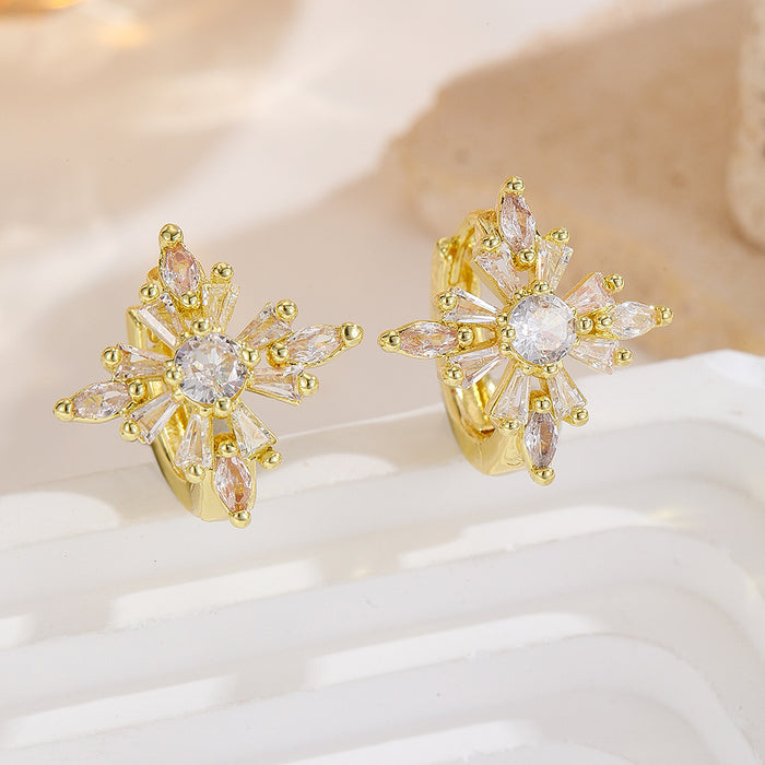 Snowflake Zircon Womens Sparkling Diamond Flower Niche Elegant Versatile Earrings