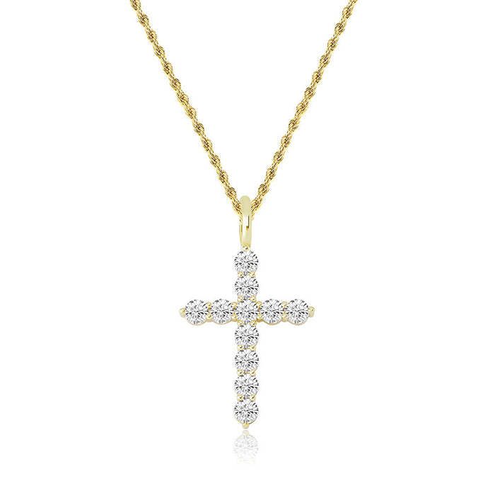 Round Zircon-inlaid Cross Pendant Necklace