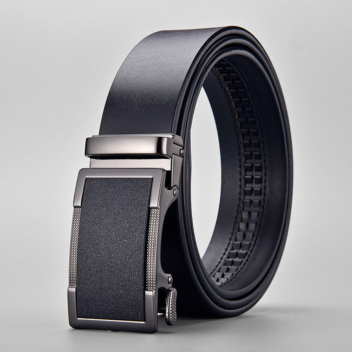 Golden World Cross-Border Popular Men's Belt, Two-Layer Cowhide, Guangzhou Alloy Automatic Buckle, Customizable Logo Belt