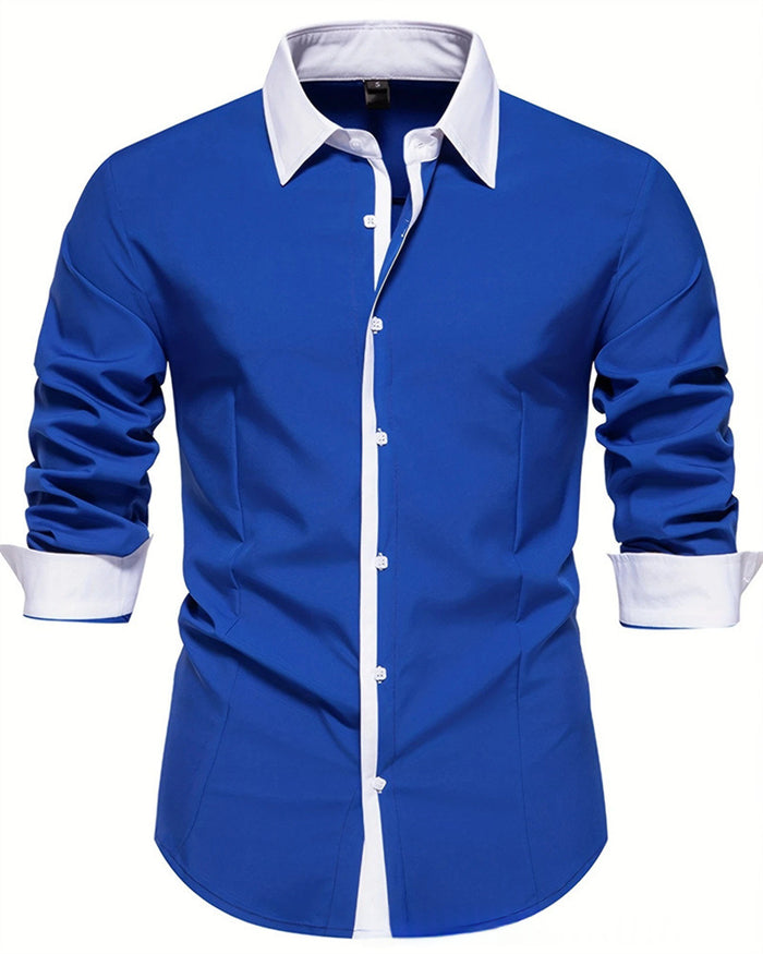 Contrast Color Triangle Collar Long Sleeve Shirt