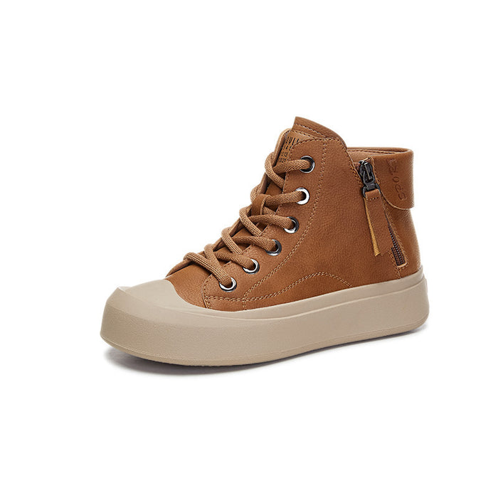High-top Women's Genuine Leather Vintage Flat Shoes