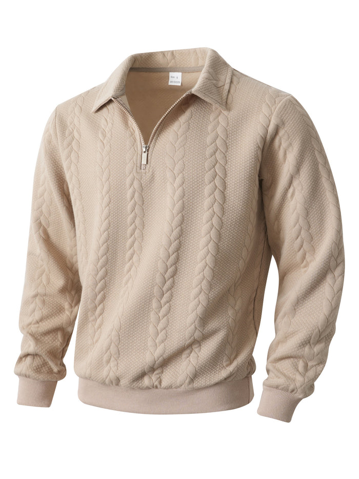 Cross-Border Amazon European And American Jacquard Autumn And Winter Lapel Pullover Half-Cardigan Zipper Sweatshirt Casual Sports Men's Knitted