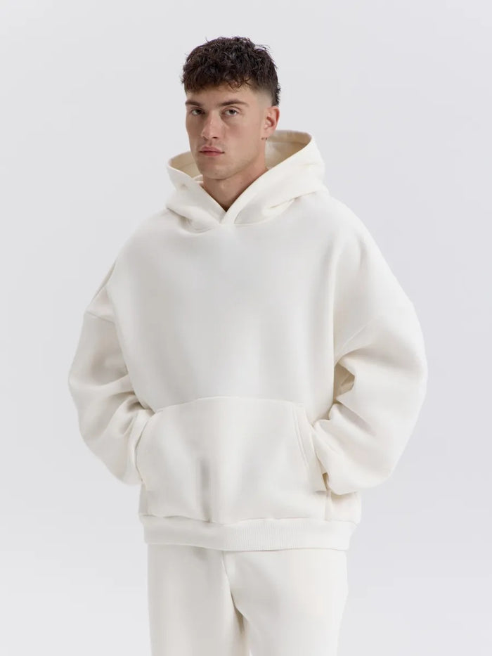 Fleece Drop-shoulder Hooded Pullover Sweatshirt