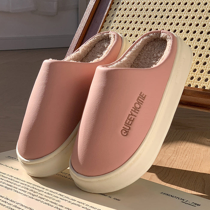 Warm Plush Slippers Waterproof And Non-slip Cotton Slippers For Home Use