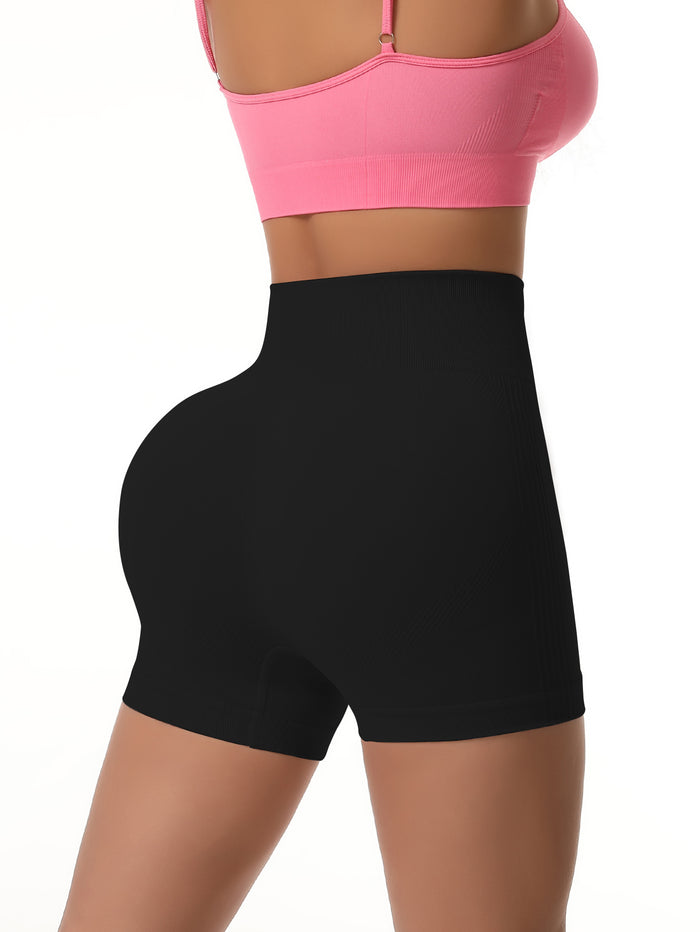 Women's High Waist Seamless Biker Shorts, Ribbed Textured Butt Lifting Tummy Control Fitness Yoga Workout Athletic Shorts