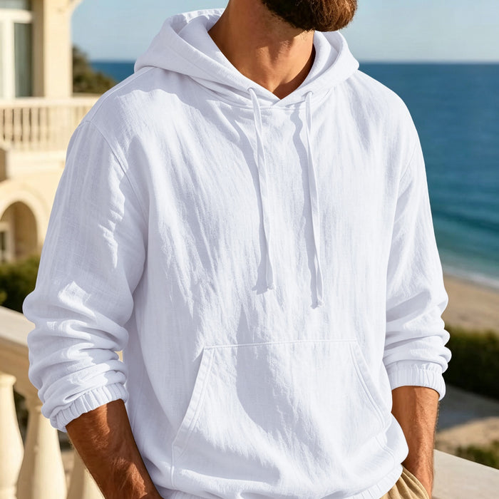 Men Cotton Linen Hooded Long Sleeve Loungewear