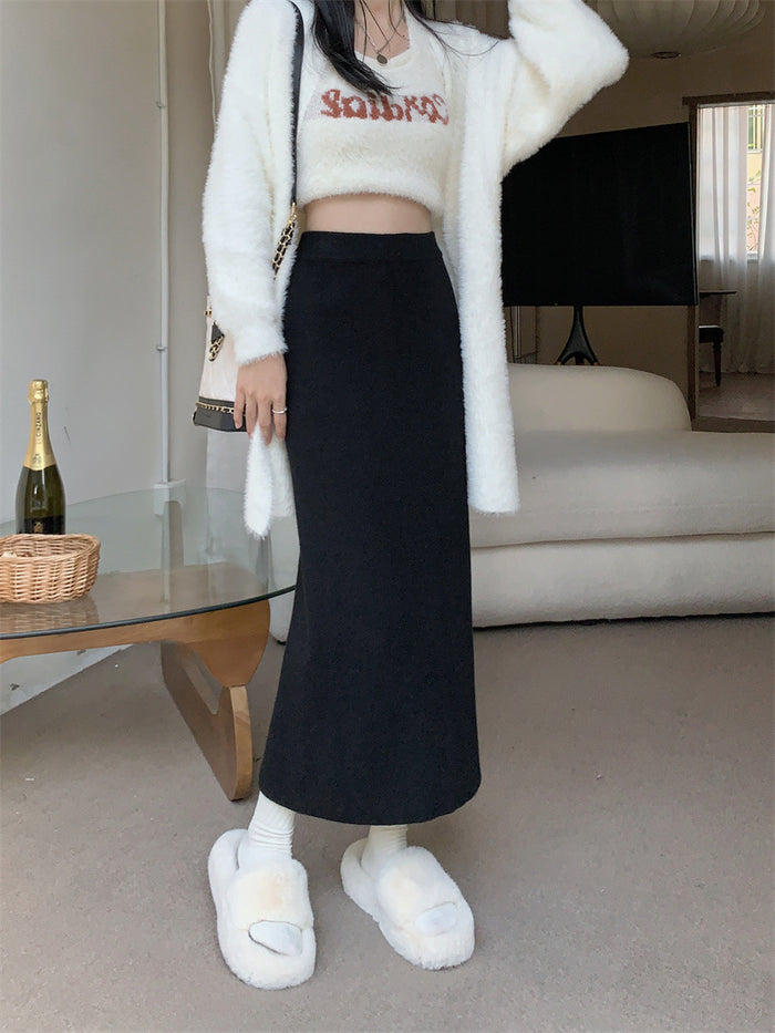 Korean-style High-waisted Knitted Skirt For Women