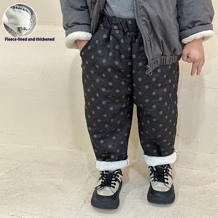 Warm Polka Dot Fleece Polyester Kids Pants