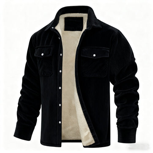 Men's Long-sleeve Lapel-collar Corduroy Single-breasted Fleece-lined Jacket