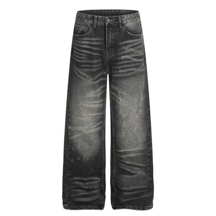 Washed Denim Straight-leg Pants