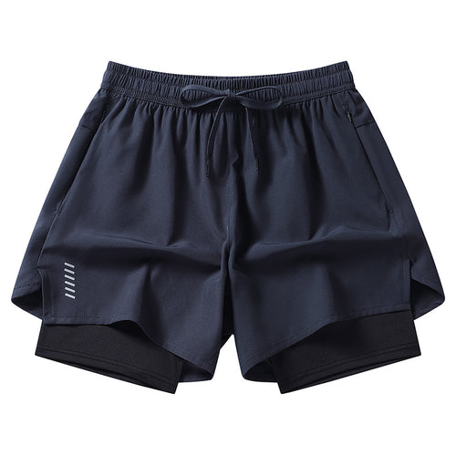 Ice Silk Sports Shorts For Men, American Style, Knee-Length, Double-Layered, Faux Two-Piece, Three-Quarter Length Shorts For Training, Running, Fitness, Straight-Leg, Ice-Feel