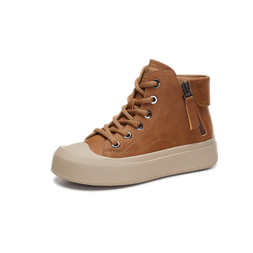 High-top Women's Genuine Leather Vintage Flat Shoes