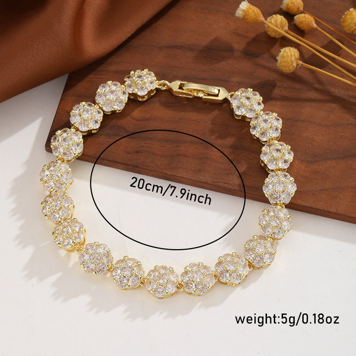 Full-Crystal Flower Zircon Womens Dazzling Tennis Bracelet In Gold And Silver