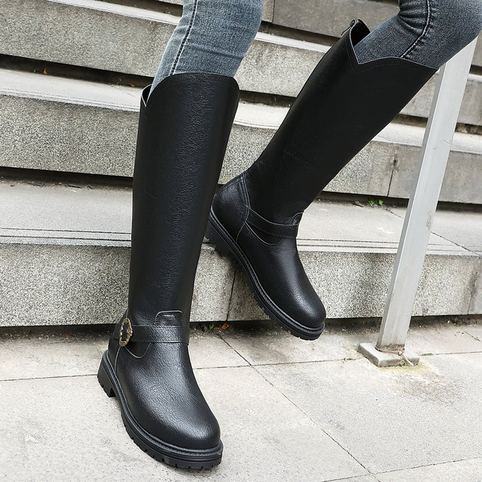 Women's High-heeled Boots With A Thick Sole And Belt Buckle